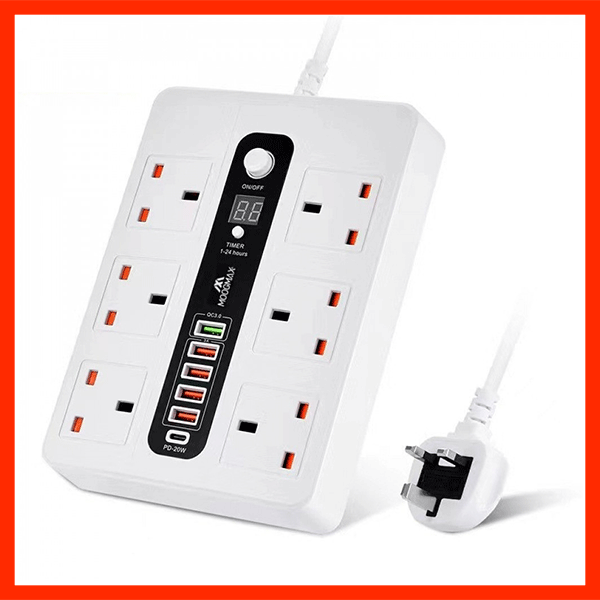 Multi-Socket Power Strip with Timer شريط توزيع كهرباء متعدد المنافذ مع مؤقت