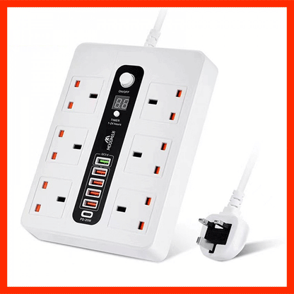 Multi-Socket Power Strip with Timer شريط توزيع كهرباء متعدد المنافذ مع مؤقت